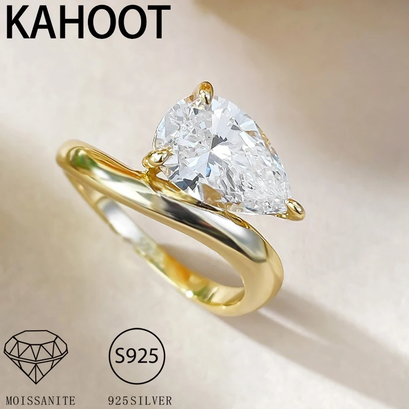 

Новое кольцо из стерлингового серебра 925 пробы с муассанитом в форме капли весом 1,5 карата, покрытое 14-каратным золотом, идеальный подарок на праздник для пар или обручальное кольцо.