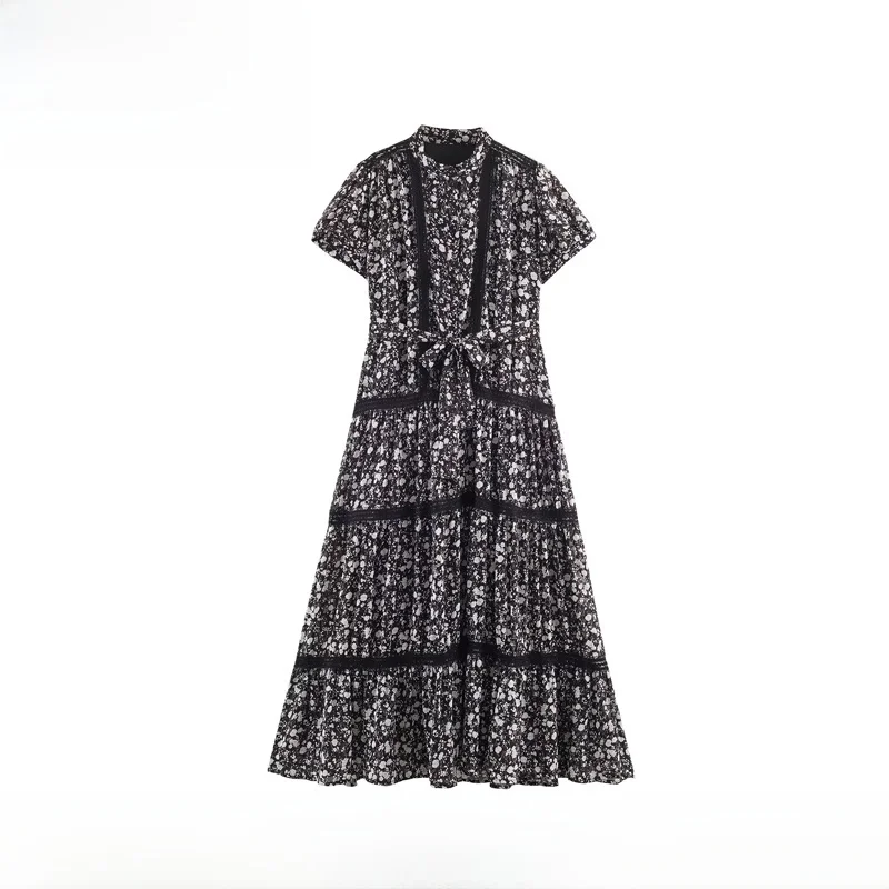 

EVEA New Women's Faion Vintage Floral Patchwork Long Dr Ele Aosphere Cross-Border ort Sve A-Line Dr