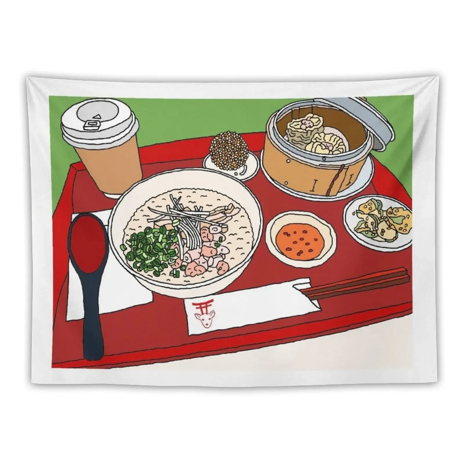 Happy Dim Sum Platter Tapestry Decorations For Your Bedroom Wall Hanging Cute Decor Tapestry