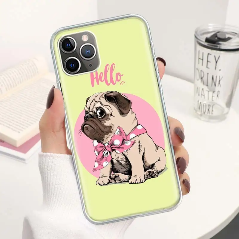 Love Pugs Cute Dog Coque Phone Case For iPhone 11 12 13 14 15 16 Pro Max 7 Plus 8 + X XR XS SE Apple Soft Fundas Cover 11 13 14 