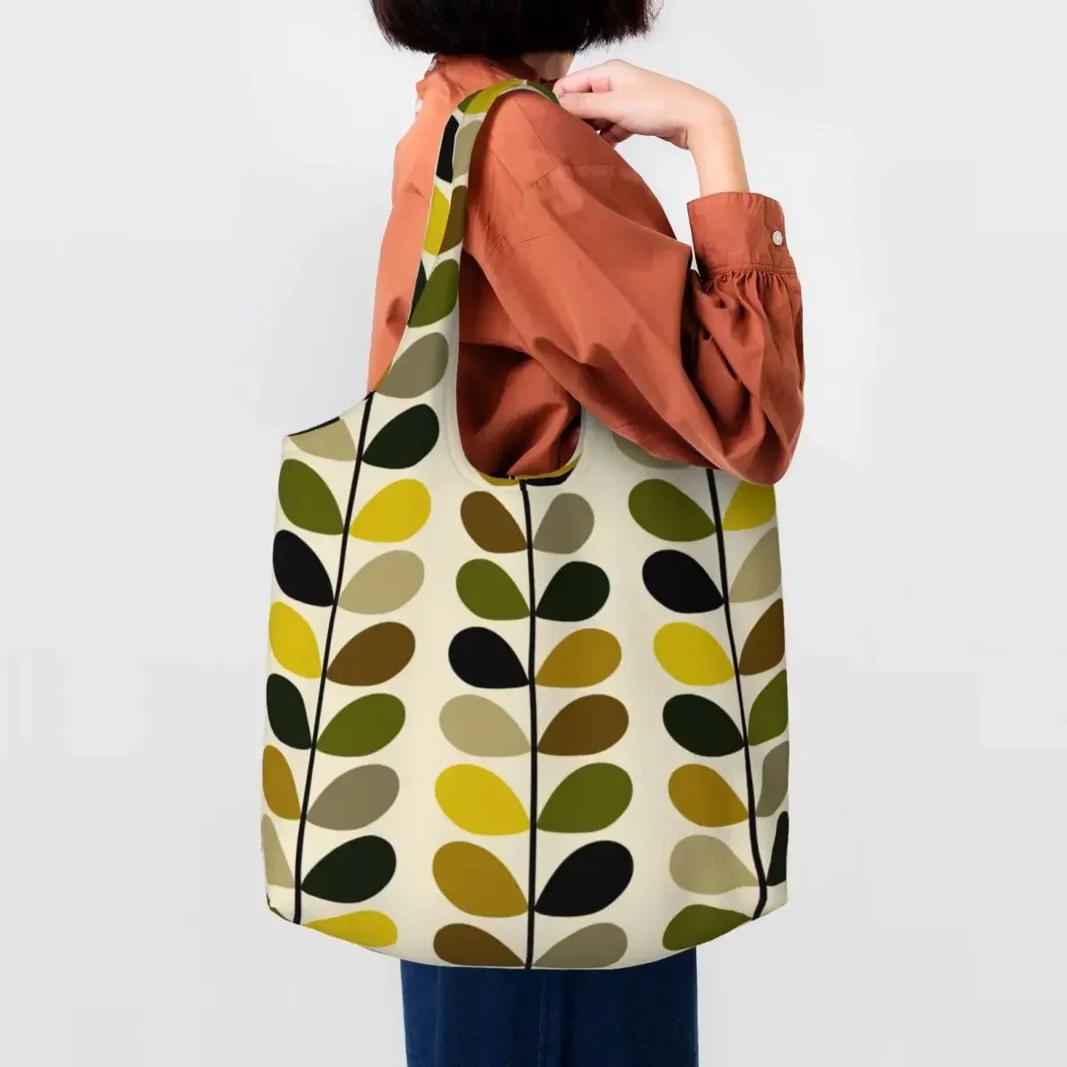 Custom Kawaii Printed Orla Kiely Prints Multi Stem Yellow Tote Shopping Bags Portable Canvas Shoulder Shopper Photograph Handbag