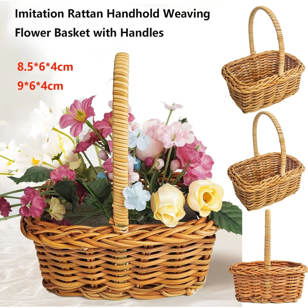 With Handle Imitation Rattan Handhold Household 2 Styles Braid Storage Baskets Handwoven Weaving Flower Basket