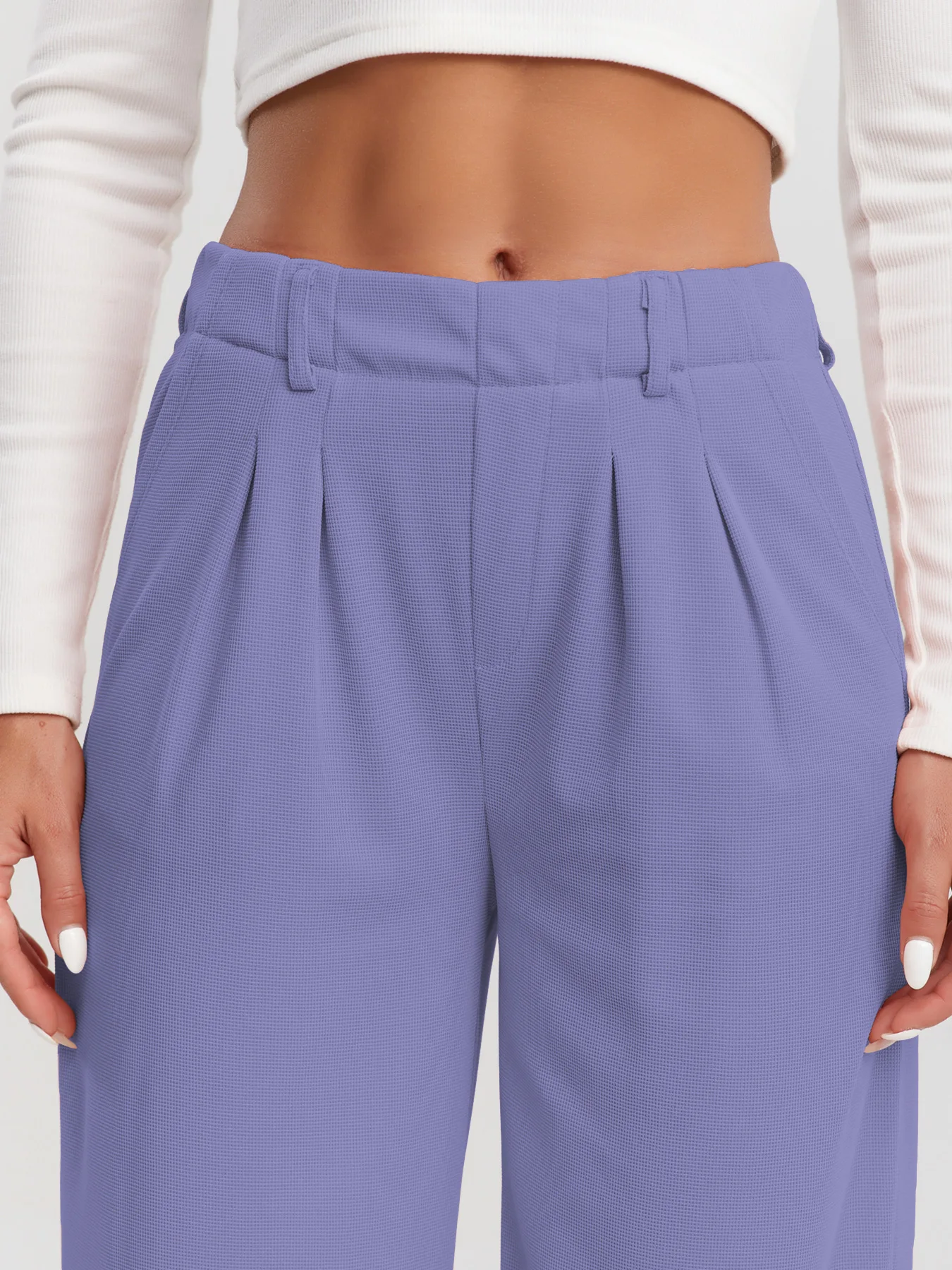 Damenhose, karierte, figurbetonte Hose mit weitem Bein und Taschen, hochtaillierte, lässige, figurbetonte Hose mit weitem Bein für Damen. – Detail 6