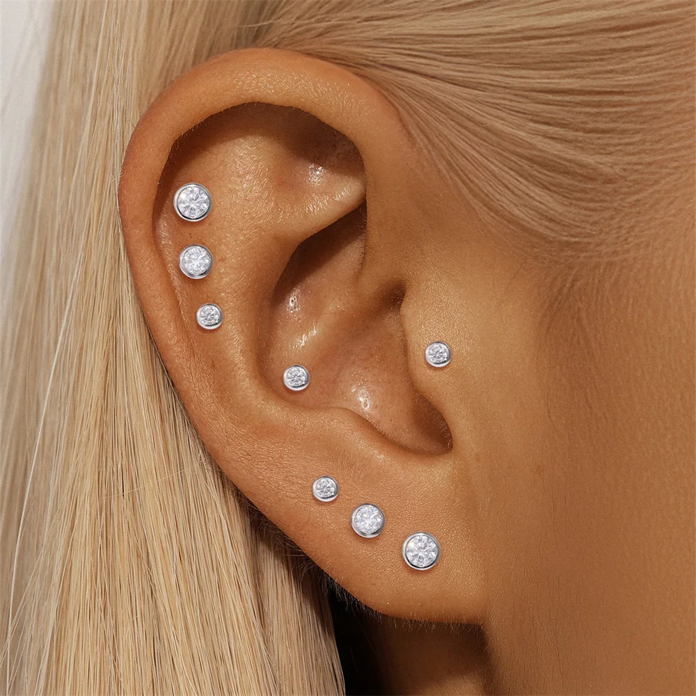 AIDE 925 Sterling Silber 1 Stück Sechsklauen Funkelnder Moissanit Damen Multi-Größen Flacher Rücken Knorpelpiercing Hochzeits-Brautgeschenk – Detail 38