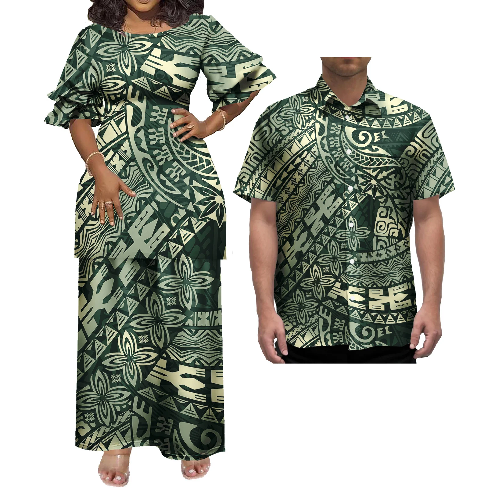 Customise on Demand Polynesian Puletasi Dress Sets Tapa Print Design Samoan Dresses for Women Plus Size Island Party Dresses