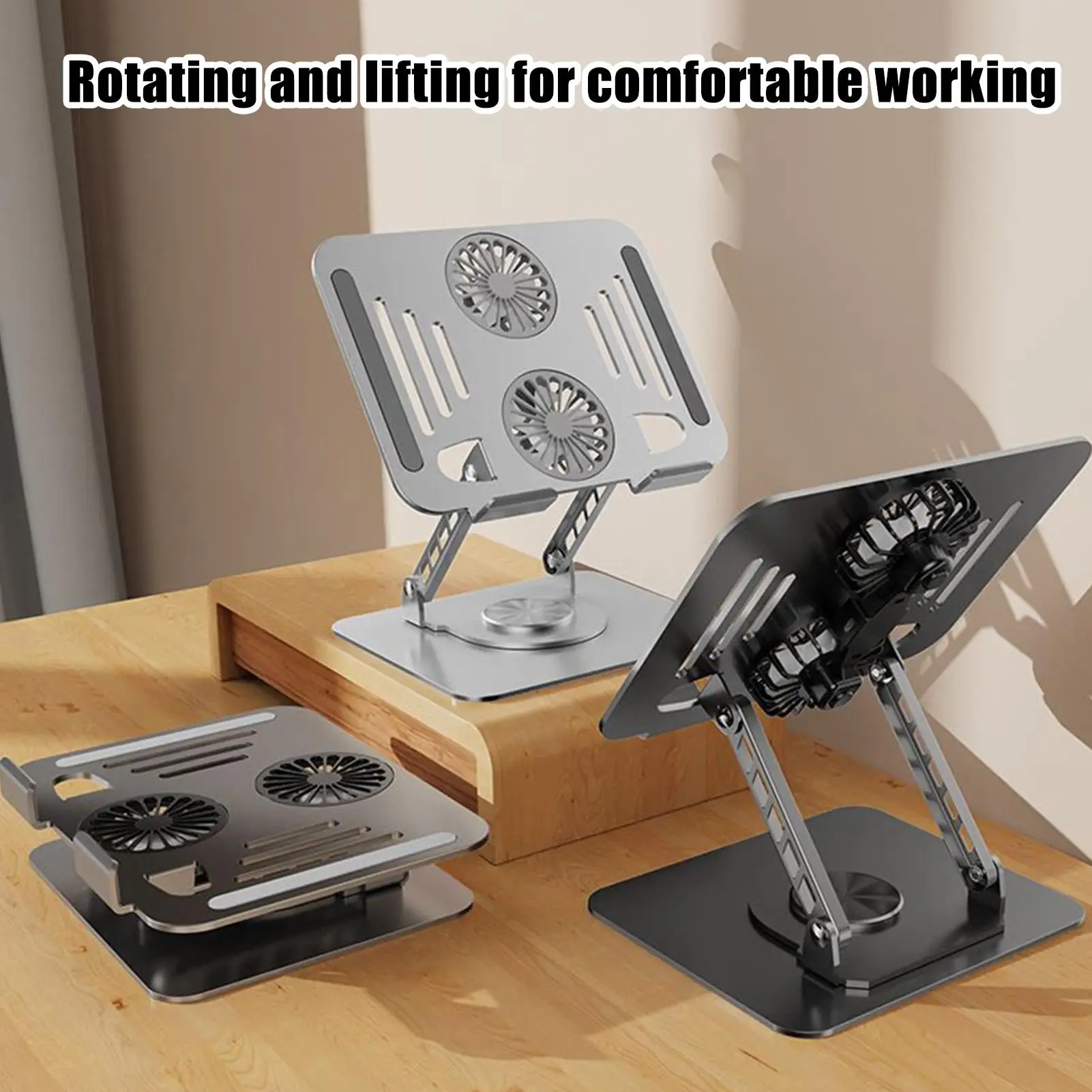 

New Fan Tablet Stand Multifunctional Metal Tablet Cooling Stand Folding Rotating Notebook Stand Height Increasing Riser Holder