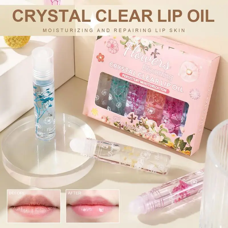 Flor Roll-on Crystal Clear Lipgloss, Hidratante, Óleo Transparente, De Longa Duração, Hidratante, Lip Care, Maquiagem