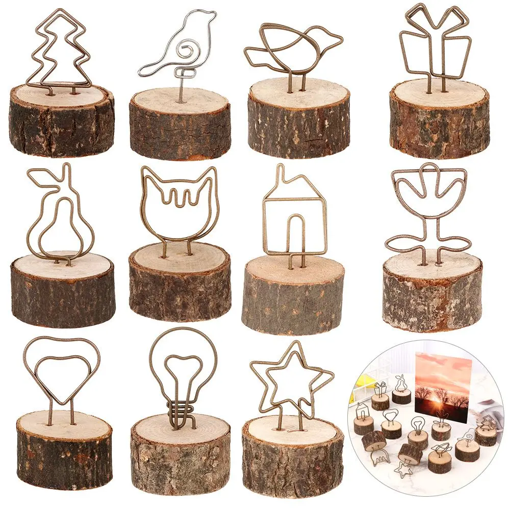 Retro Round Wooden Iron Photo Clip Memo Name Card Pendant Creative Furnishing Articles Picture Frame DIY Family Photo Decoration