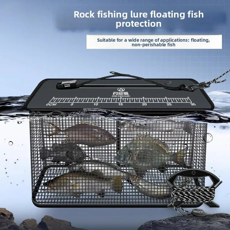 

LIANMAN Live Fish Box with Hand Rope Folding Portable Durable Mesh Bag Sea Fishing Live Fish Barrel Floating Fish Protection