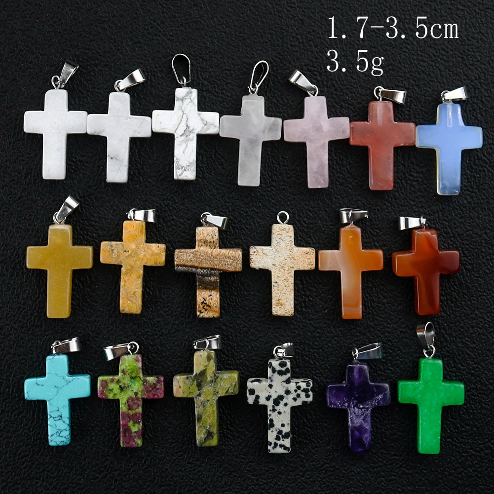 Natural Crystal Quartz Cross Pendant Stone Crucifix Quartz Necklace Bracelet Charms Amethyst DIY Christianity Jewelry Making