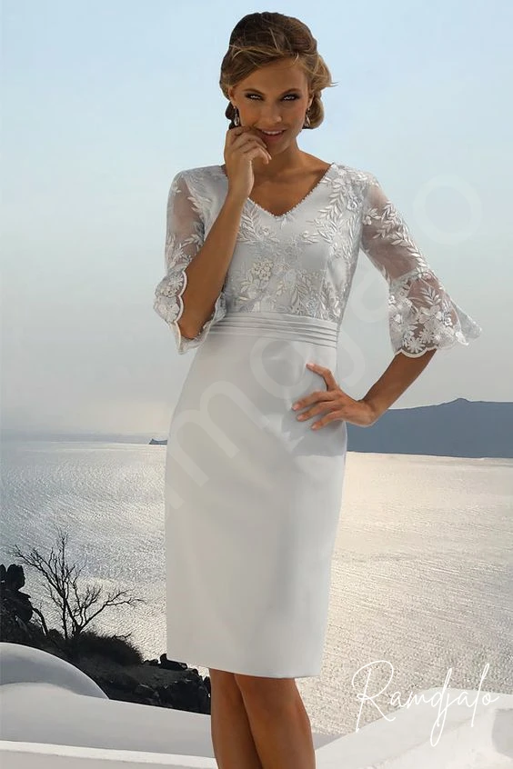 Customized Chic V-Neck Sheath Mother of the Bride Dress with Embroidered Lace Bell Sleeves Elegant Wedding and Special Occasion