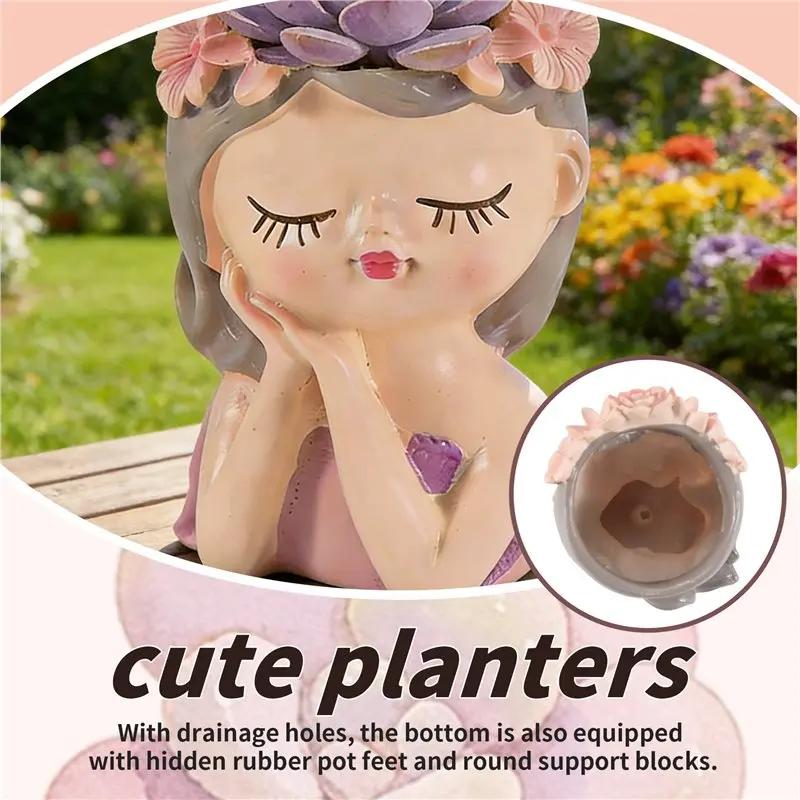 AEA9-Small Fairy Succulent Plant Pot Kit With Drainage Hole 4 Inch Indoor Cactus Pot Unique Cute Flower Vases Decor