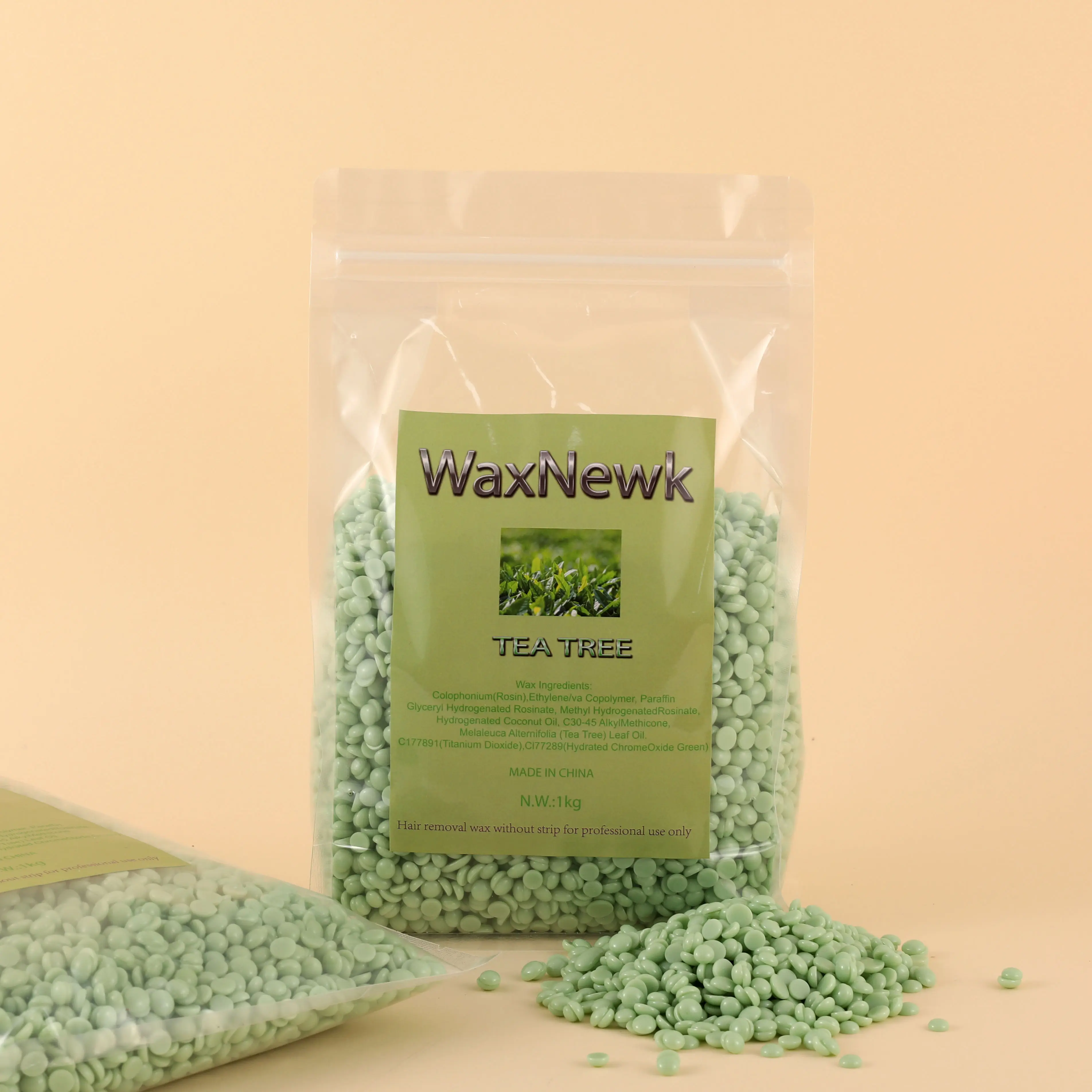 WaxNewK-Film Dépilatoire Brésilien Indolore, Arbre à Thé, 1kg, Sèche Rapidement, Corps Complet, Peau Dure, Haricots d'Avertissement, Épilation