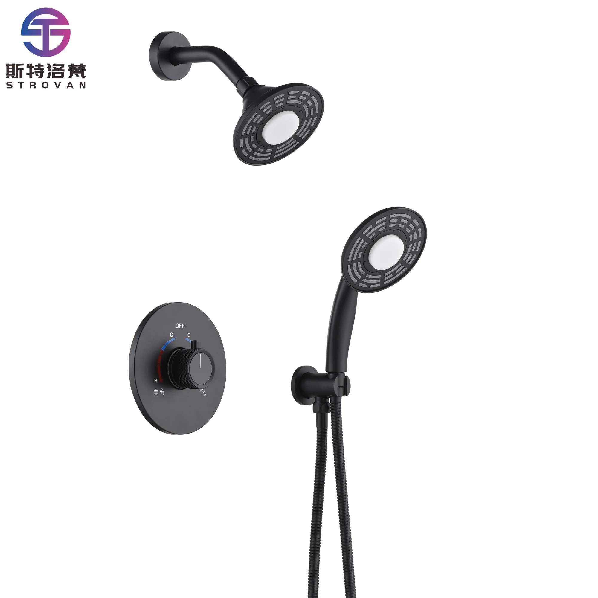 

Thermostatic Main Body Stainless Steel Ceiling LED Shower Head Rain and Misty Bathroom Shower Faucet Set With LED