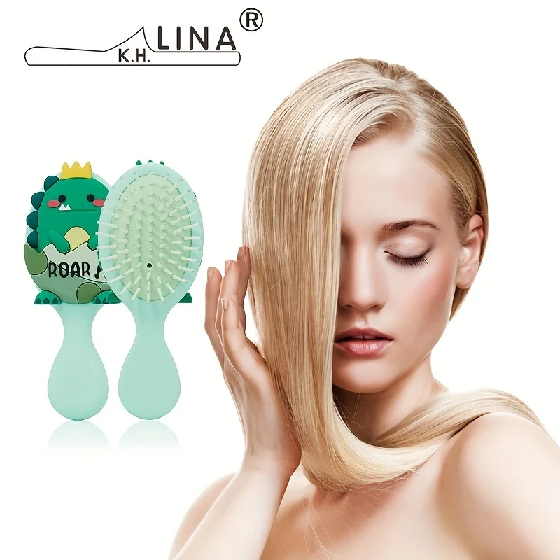 Cute Dinosaur Design Mini Detangling Brush - Air Cushion Scalp Massager for Smooth Hair