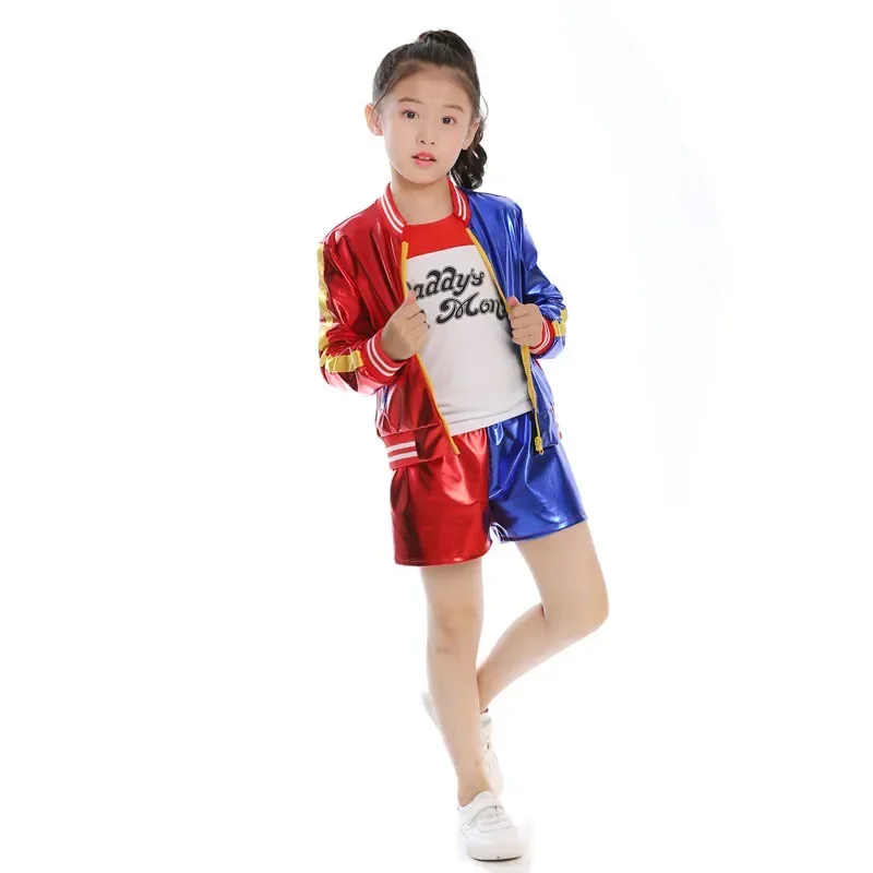 Kids Girls Harley Cosplay Costumes  Top T-shirt Jacket Wigs Anime Cosplay Uniforms Halloween view 2