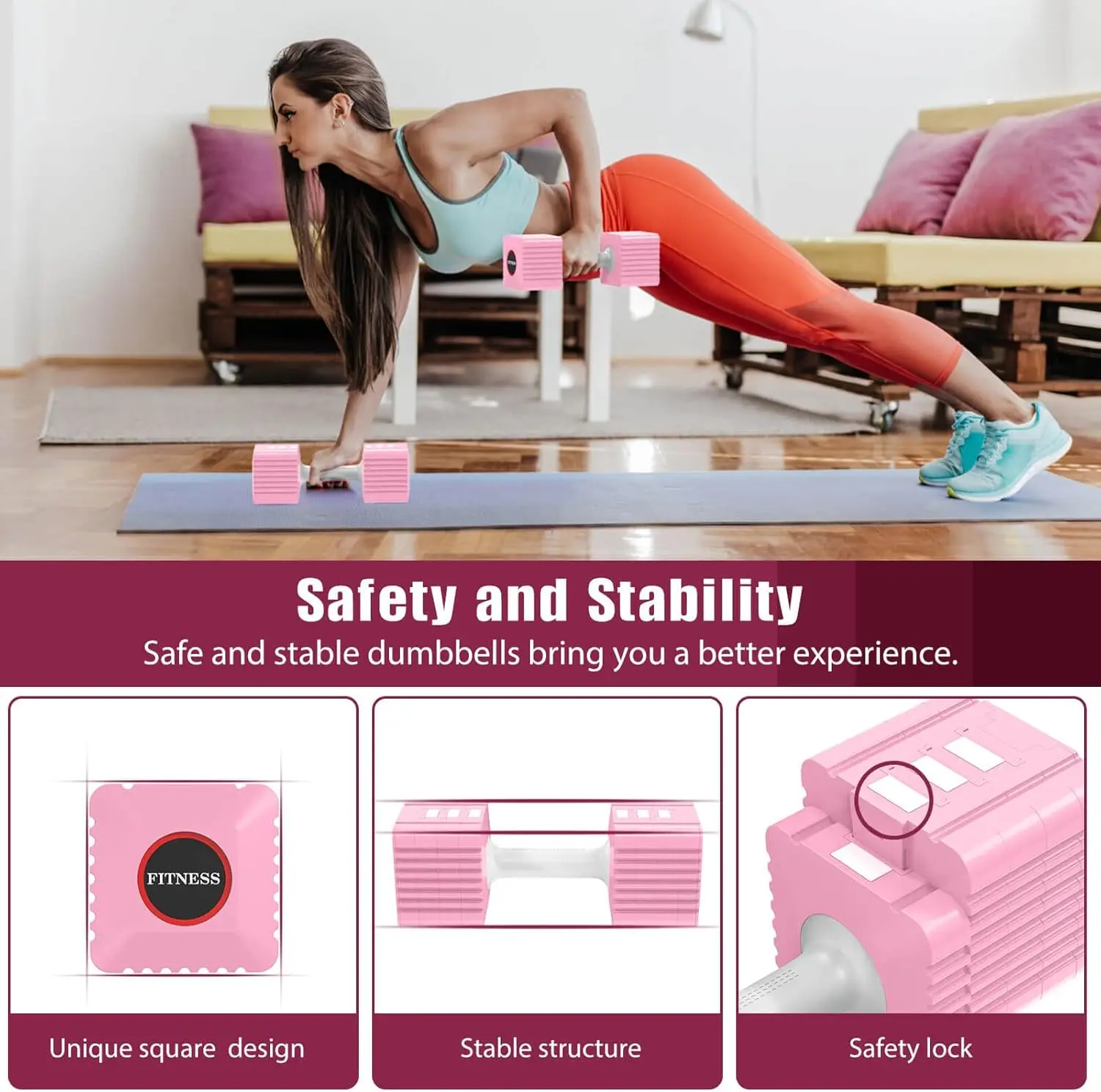 Regulowane hantle, zestaw 2 sztuk, 1,5-5,7 kg każda, do ćwiczeń fitness w domu dla kobiet i mężczyzn