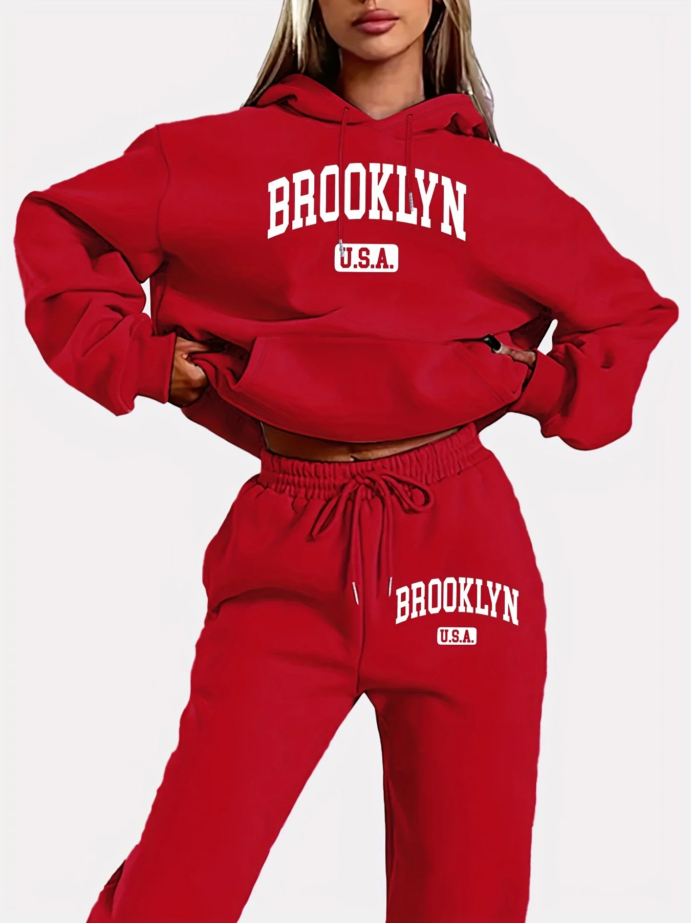 2026 New Women Letter Print Hoodie Sweatpants Set Long Sleeve Hooded Pullover Casual 2 Piece Tracksuit Streetwear Outfit