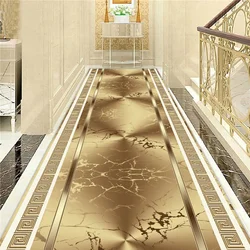 Golden Luxury Long Corridor Carpet Nordic Style Villa Hallway Carpet Non-slip Washable Lobby Aisle Rug Customizable Runner Mat