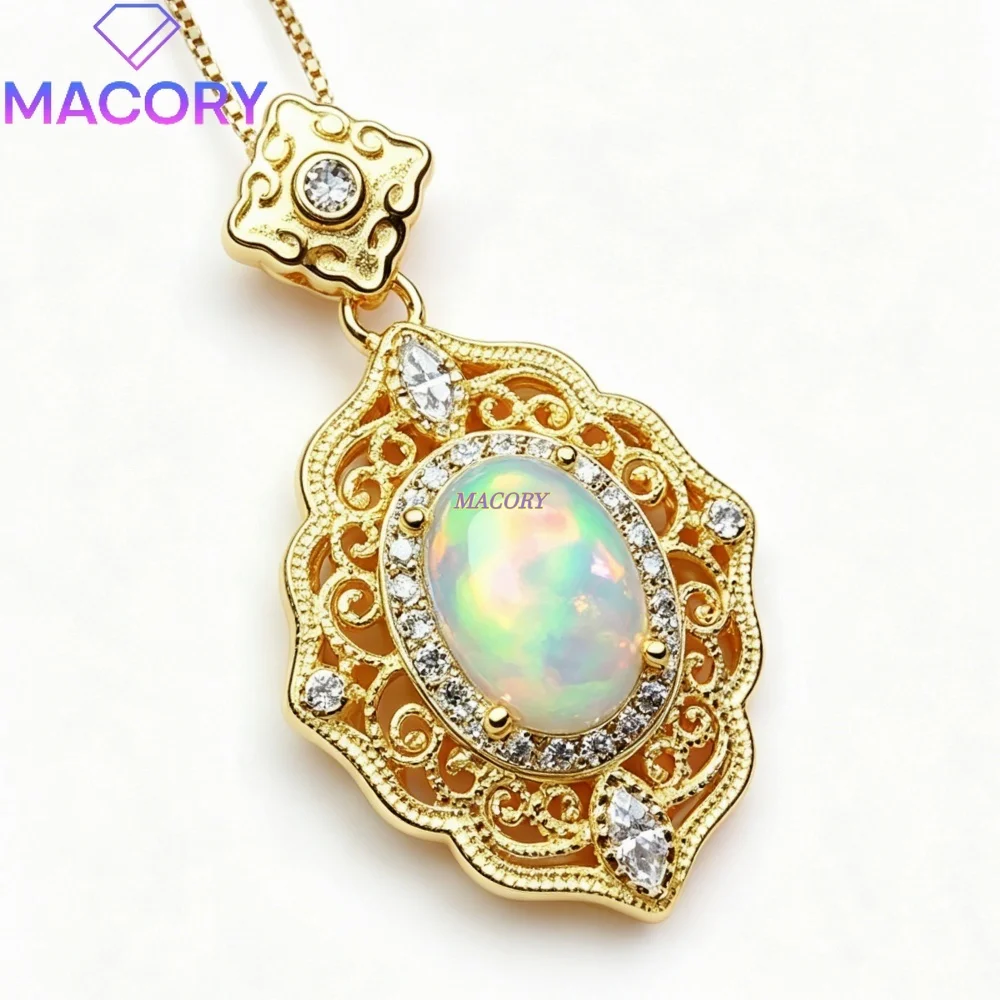S925 silver natural opal pendant necklace exquisitely designed high-end and elegant great for parties Valentine's Day gift
