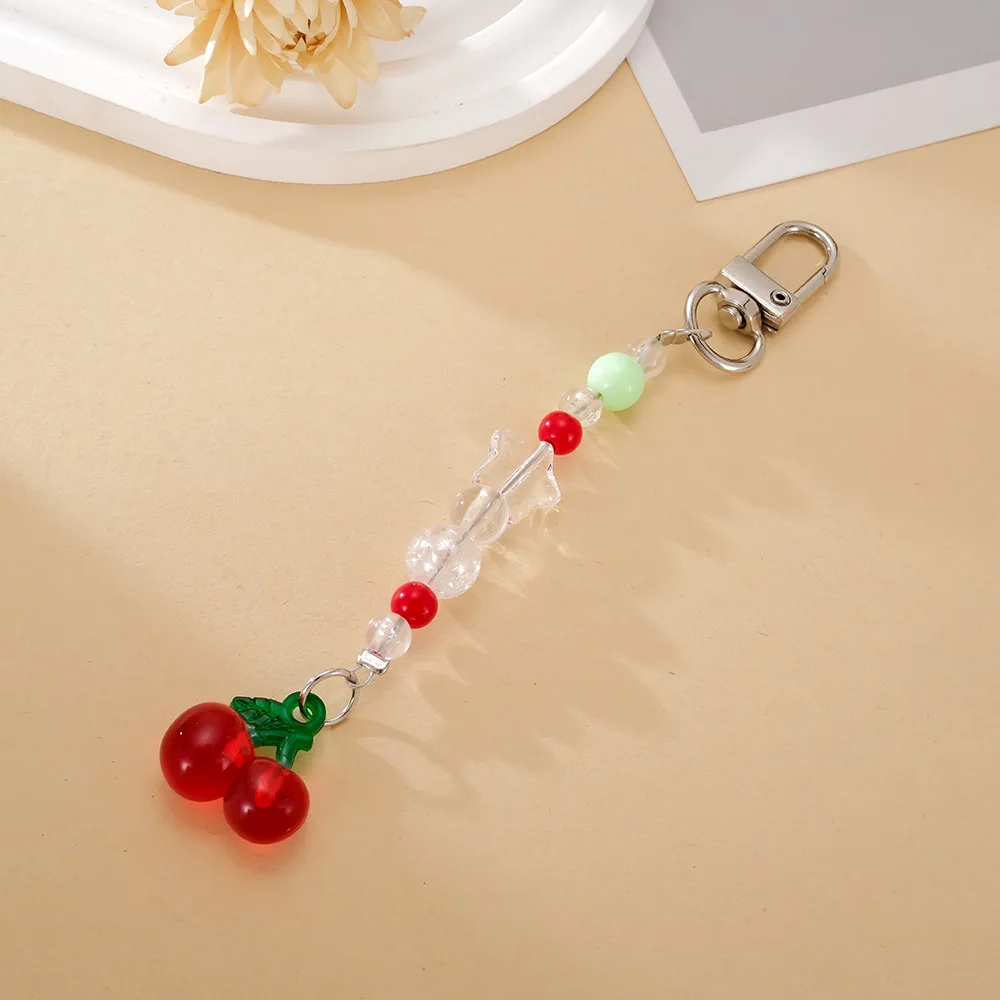 Cute Strawberry Cherry Phone Charms Resin Pendant with Created Accents, Mini Fruit Charm Mobile Lanyard Accessories