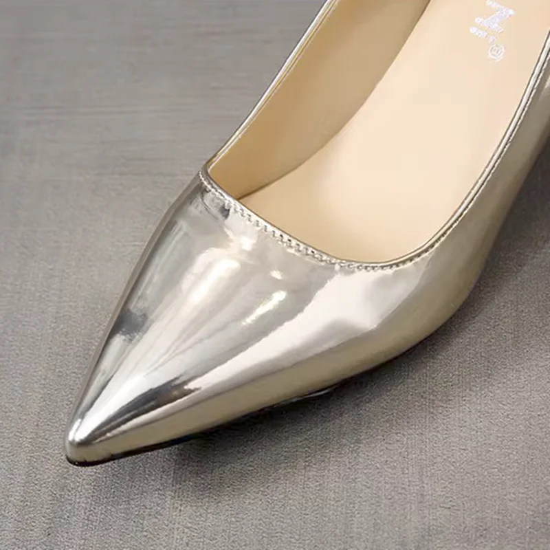 Lady Seam Gold Silver Null Pumps Med Heels 6cm Comfortable Shiny Mirror Slip-On Sexy Fashionable Shoes Pointy Toe Stilettos 28cm