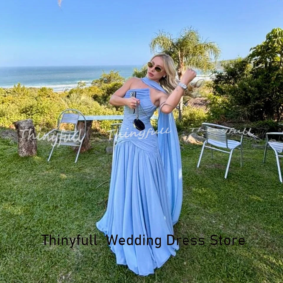 ชุดราตรีผ้าชีฟองทรงเมอร์เมดแบบบางเบา แขนกุด จับจีบ สไตล์วันหยุด ปี 2026 ชุดราตรียาวแบบดูไบ  รับตัดตามสั่ง