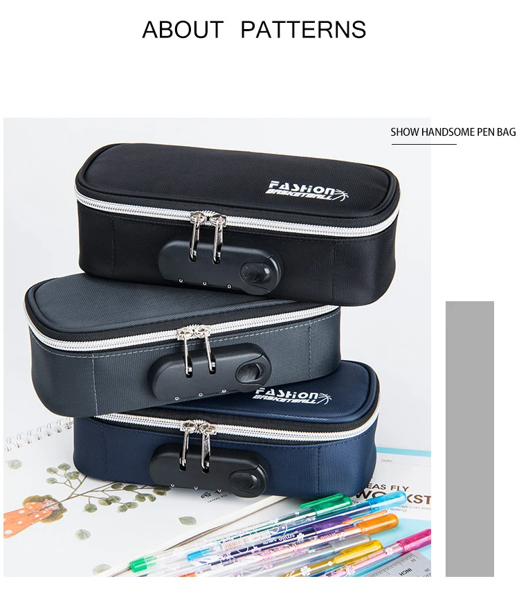 Code Lock Pencil Case Kawaii 3 Compartment School Supplies Pouch