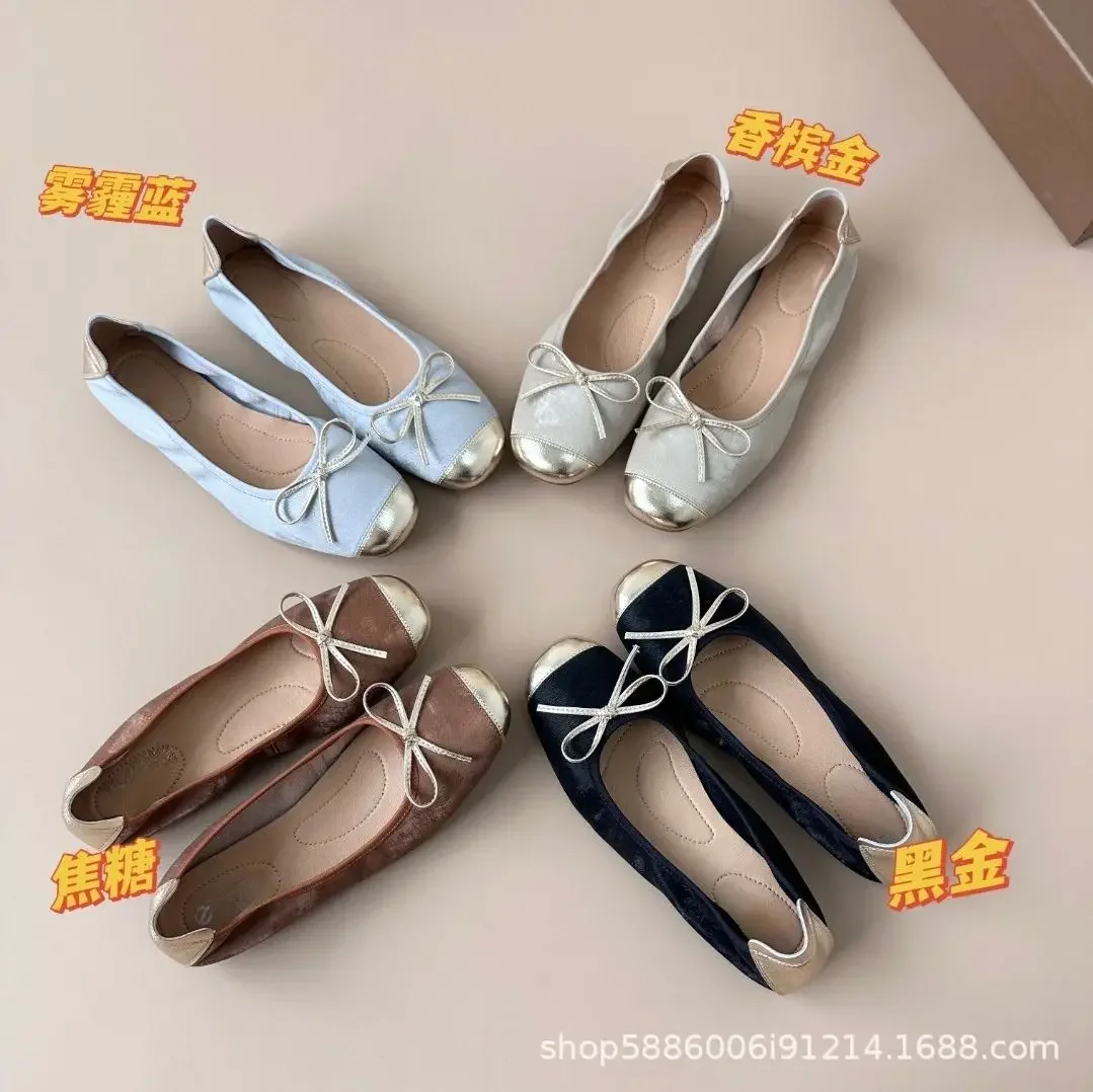 T.L Swiftfall new dancing shoes soft sole shallow mouth flat single shoe bow breathable leather egg roll shoes women's shoes