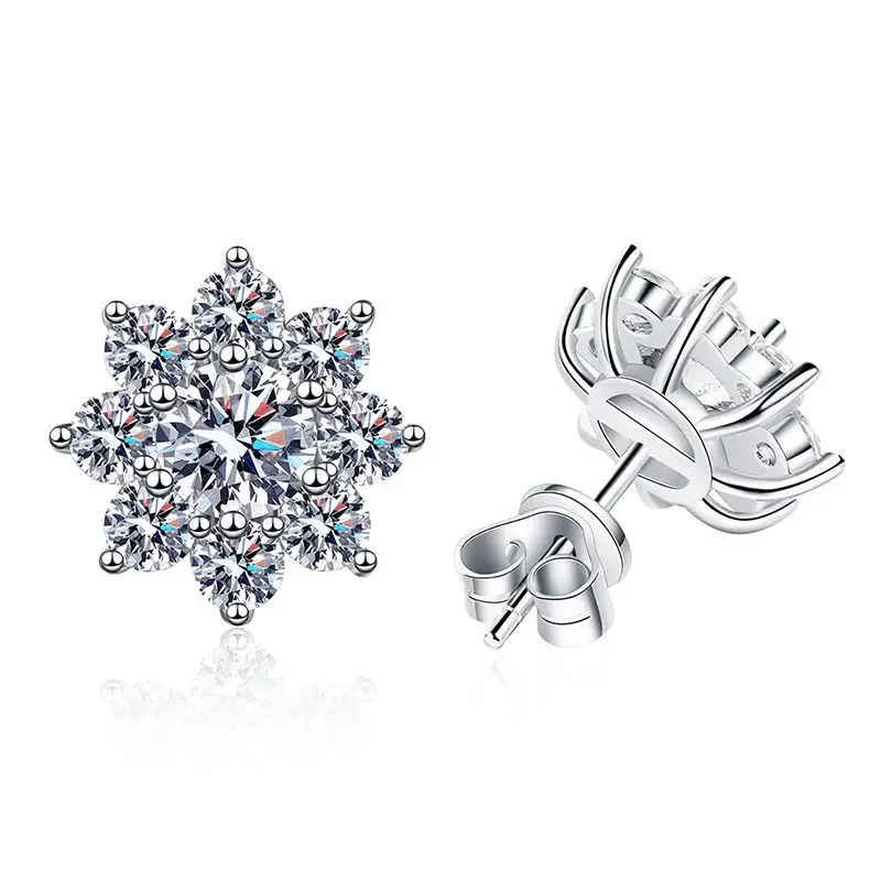 

S925 Sterling Silver Sunflower Earrings 1 Carat D Color Mosonite Earrings Female Wedding