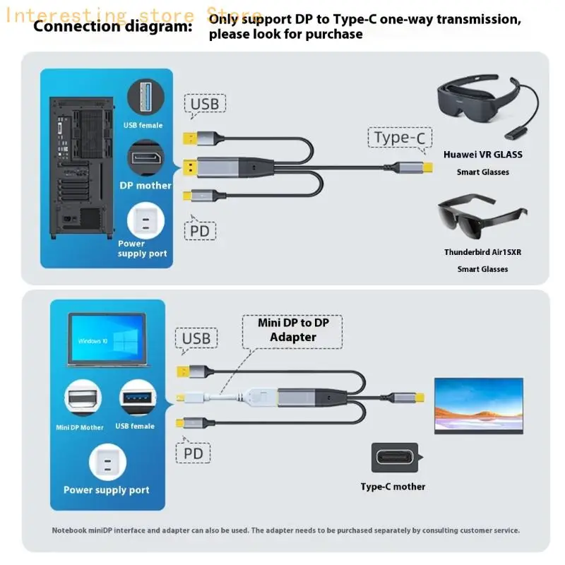55kC DisplayPort zu USB C -Adapterkabel 4K@60Hz für Mobile Monitor Studios Display Touch Function Headsets Gaming -Konsolen