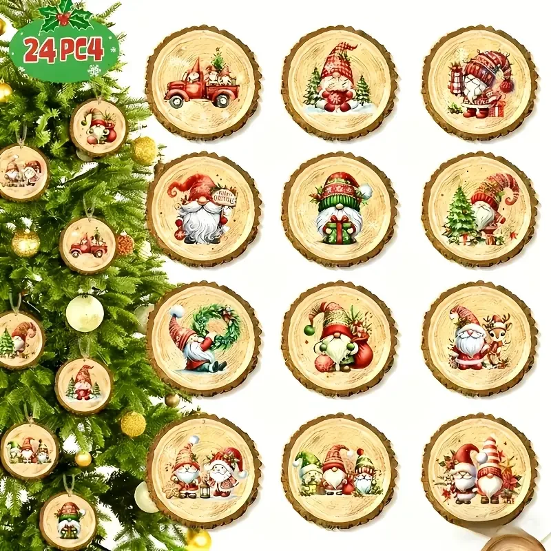 مجموعة تزيين العطلات الخشبية المصنوعة يدويًا من سلسلة سانتا كلوز 12/24 - الهدية المثالية لتزيين المنزل والحديقة