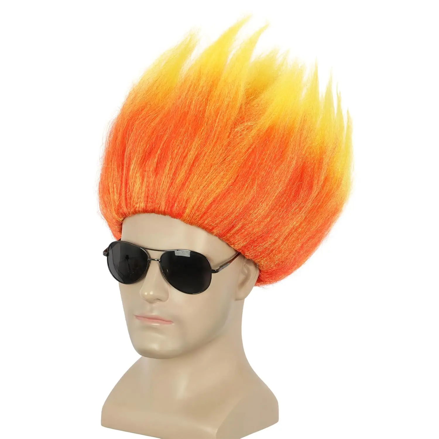 Parrucca corta arancione Parrucca anime appuntita Parrucca a forma di fiamma Halloween Cosplay Parrucche per costumi arrabbiati Uomo Donna