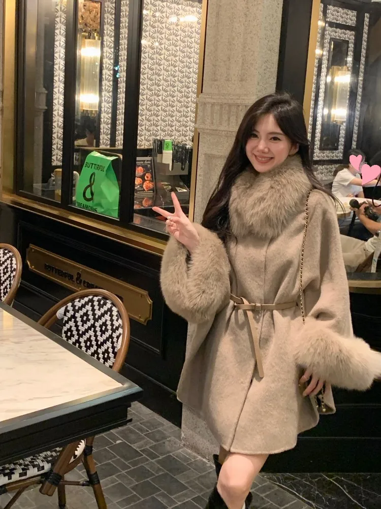 

Korean Drama Main Character Winter Coat Women's 2025 New Autumn Winter High-End Wool Collar Cloak Woolen Trench Coat