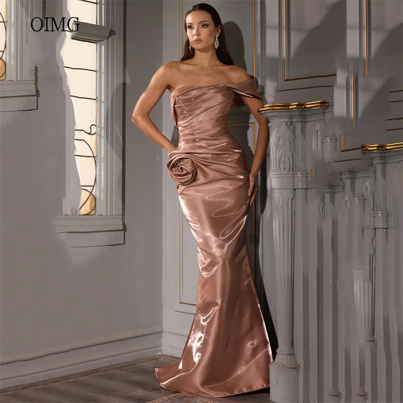 

OIMG Off The Shoulder Mermaid Prom Gowns Backless 3D Flower Party Gown Floor Length Liquid Organza Evening Dress Customized