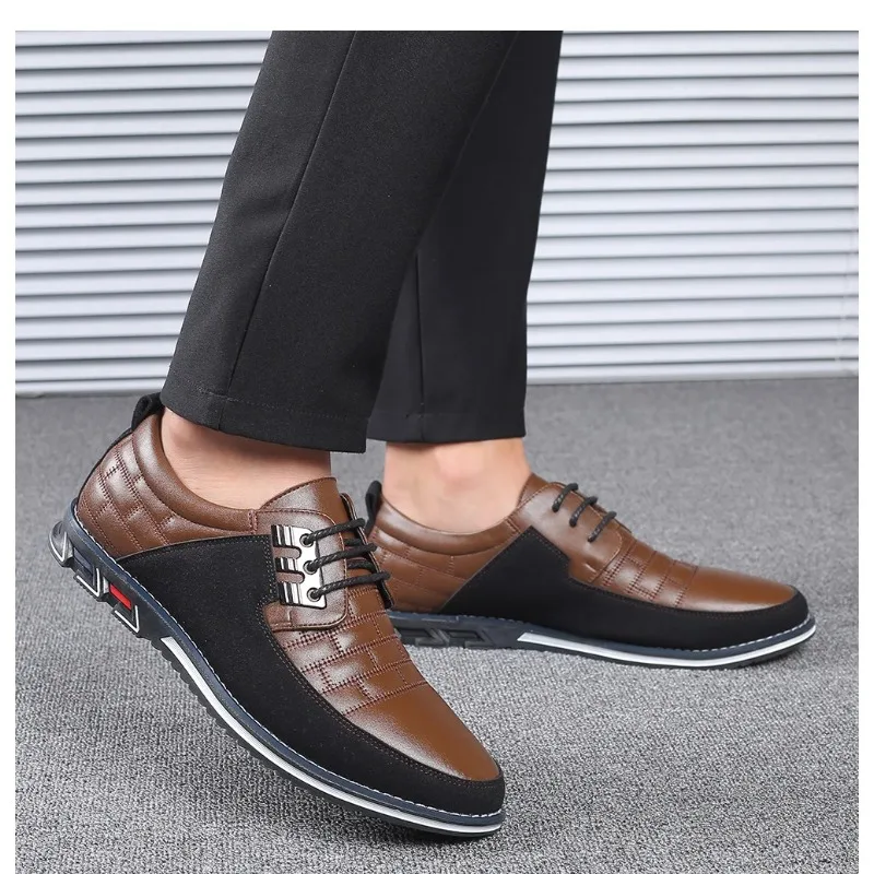 

Fashion Brand Classic Lace-Up Casual Loafers Pu Leather Shoes Men Sneakers Shoes Black Breathable Business Men Shoes Big Size