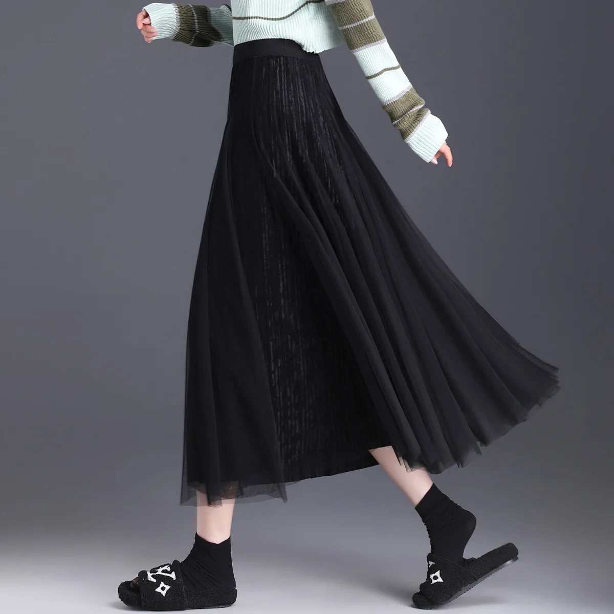 LOUIS YAO 2025 Winter Two sided Mesh Velvet Skirt Fashionable Romantic Commuter Umbrella Long Women's Half length Skirt
