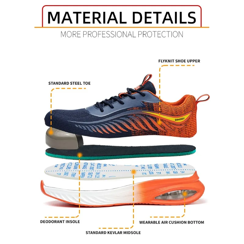 موضة جديدة وسادة هوائية التخميد الرجال أحذية عمل آمنة أحذية رياضية تنفس خفيفة الوزن غير قابلة للتدمير الصلب تو أحذية العمل الذكور