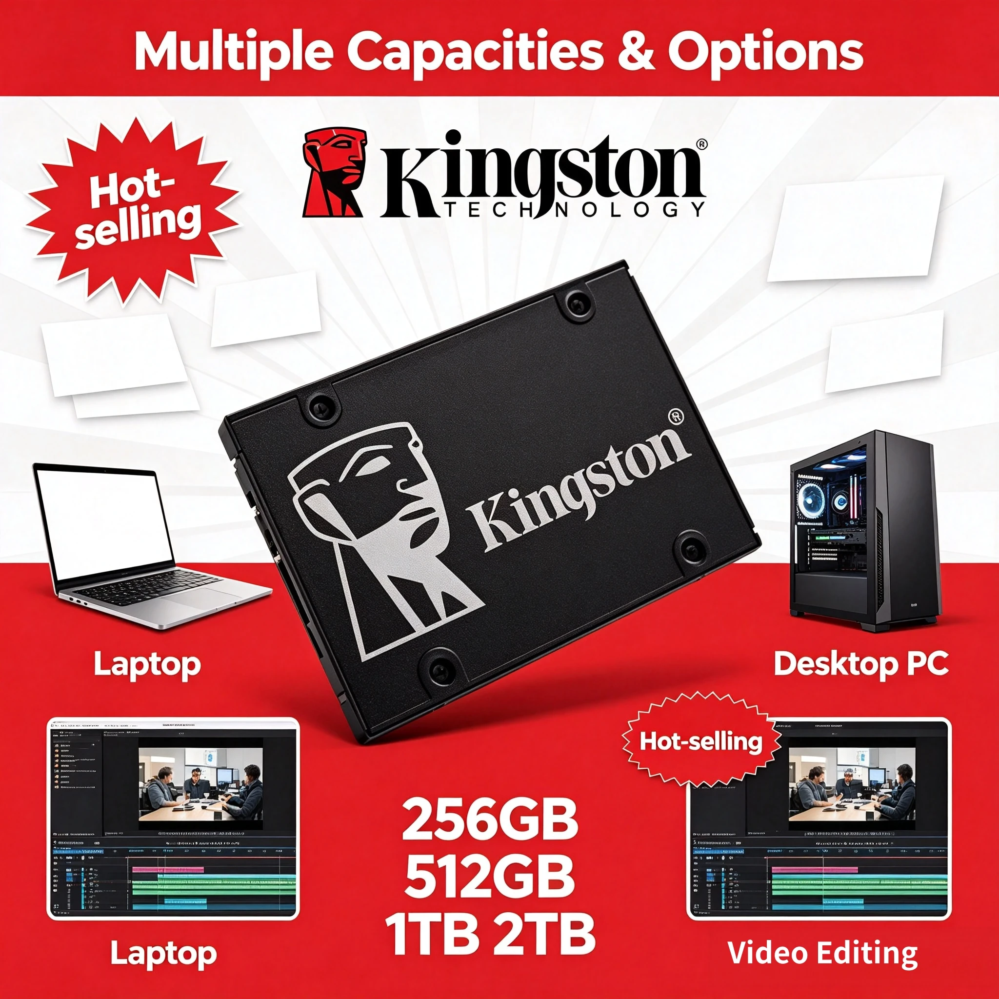 Kingston KC600 Solid State Drive SATA3 25 Inch 256GB 512GB 1TB 2TB Internal SSD HDD Replacement for PC Desktop Laptop Use