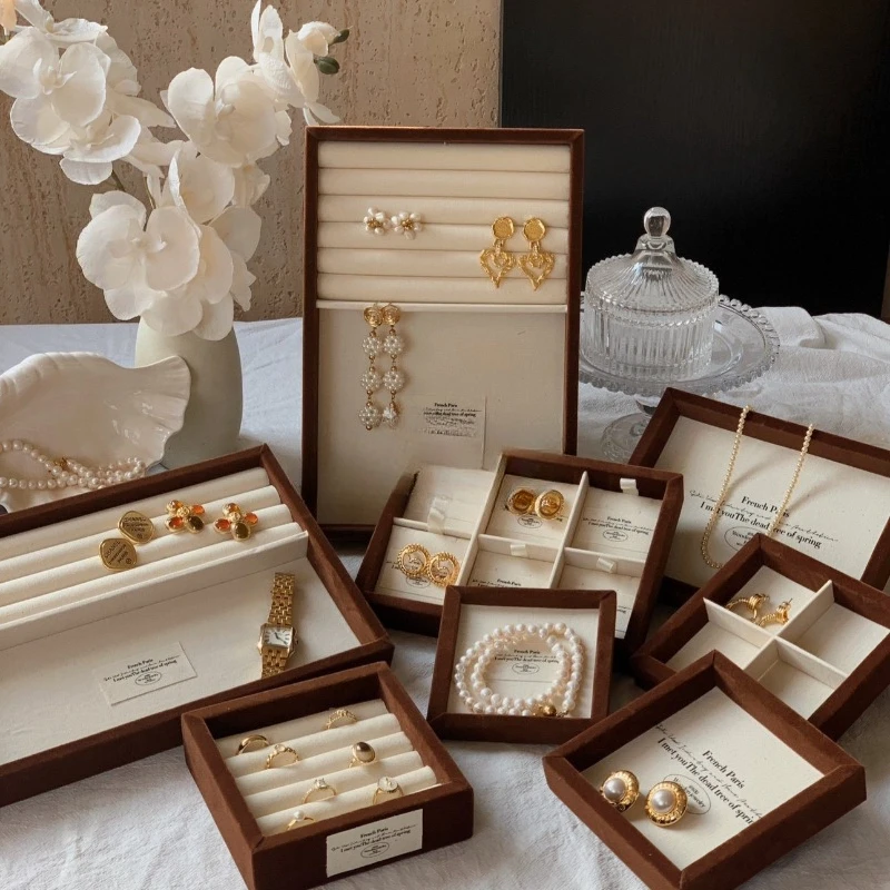 Vintage wood Jewelry Box,Creative Organizer for Necklaces, Rings display tray,plate with Elegant Velvet Lining,Perfect for Gift