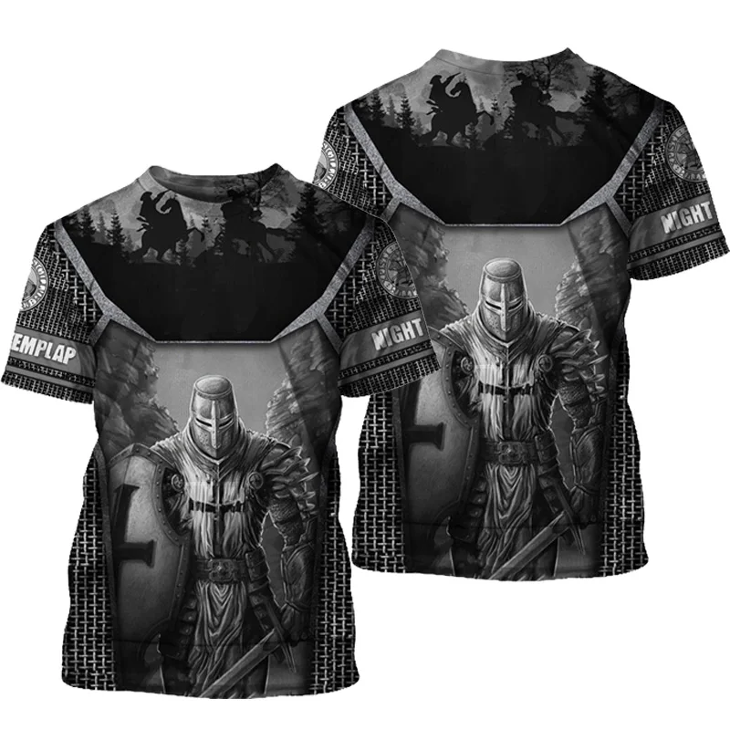 Templar Knights 3D Print letnia męska koszulka z okrągłym dekoltem z krótkim rękawem T shirty modna koszulka modne ubrania męskie