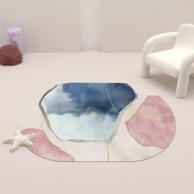 Oval Rugs for Living Room Bedroom Carpet Ins Fashion Minimalism Mats Home Decoration Soft Anti-slip Rug Stadium Shape Floor Mat