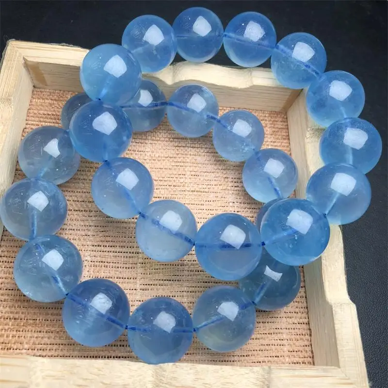 18.5MM Natural Aquamarine Bracelet for Women Handmade Rose Gems Crystal Beads Elastic Bracelet Jewelry Gifts 1PCS