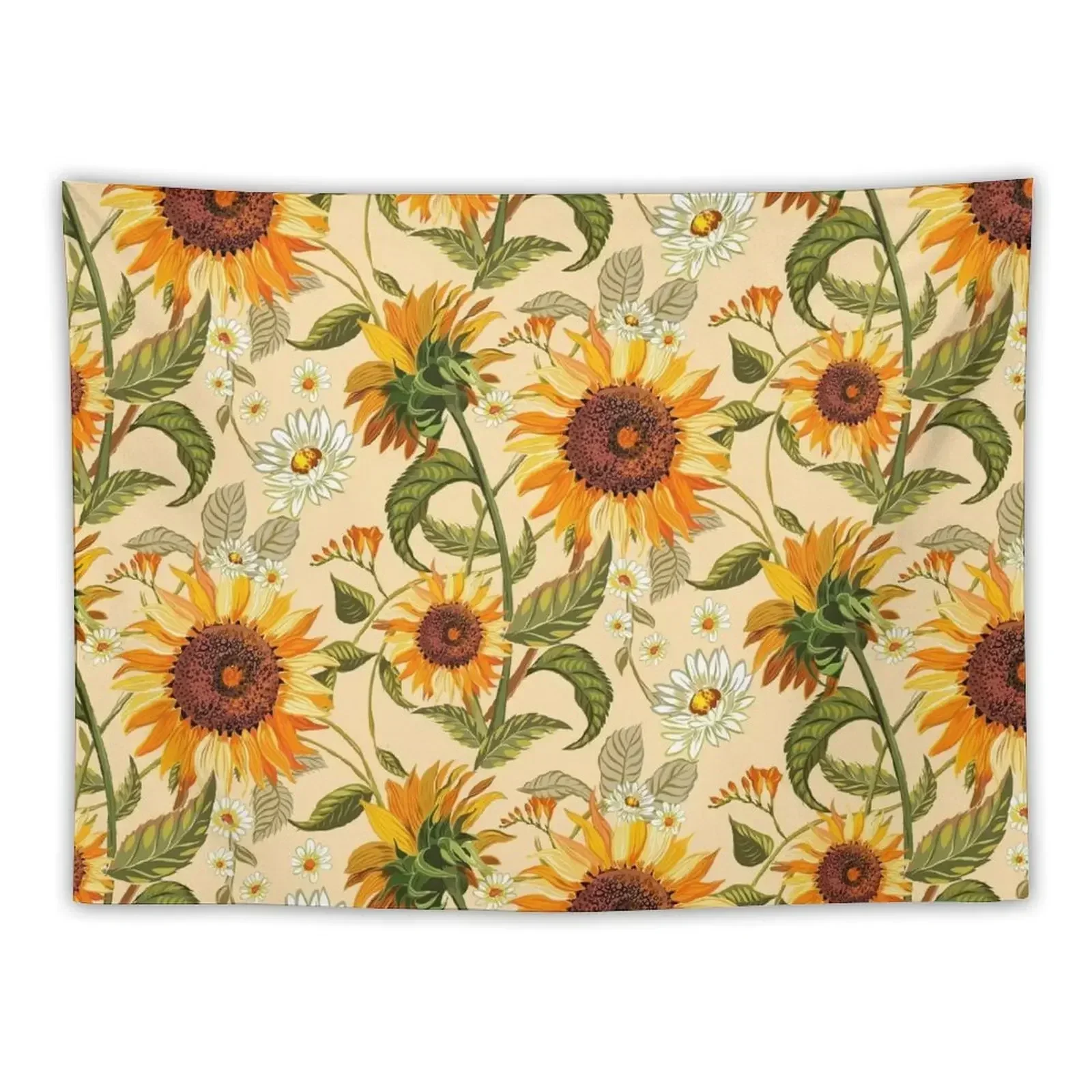 

Sunflowers 70s vintage golden retro pattern, yellow and orange flowers Tapestry Decoration For Bedroom Home Decorations Tapestry
