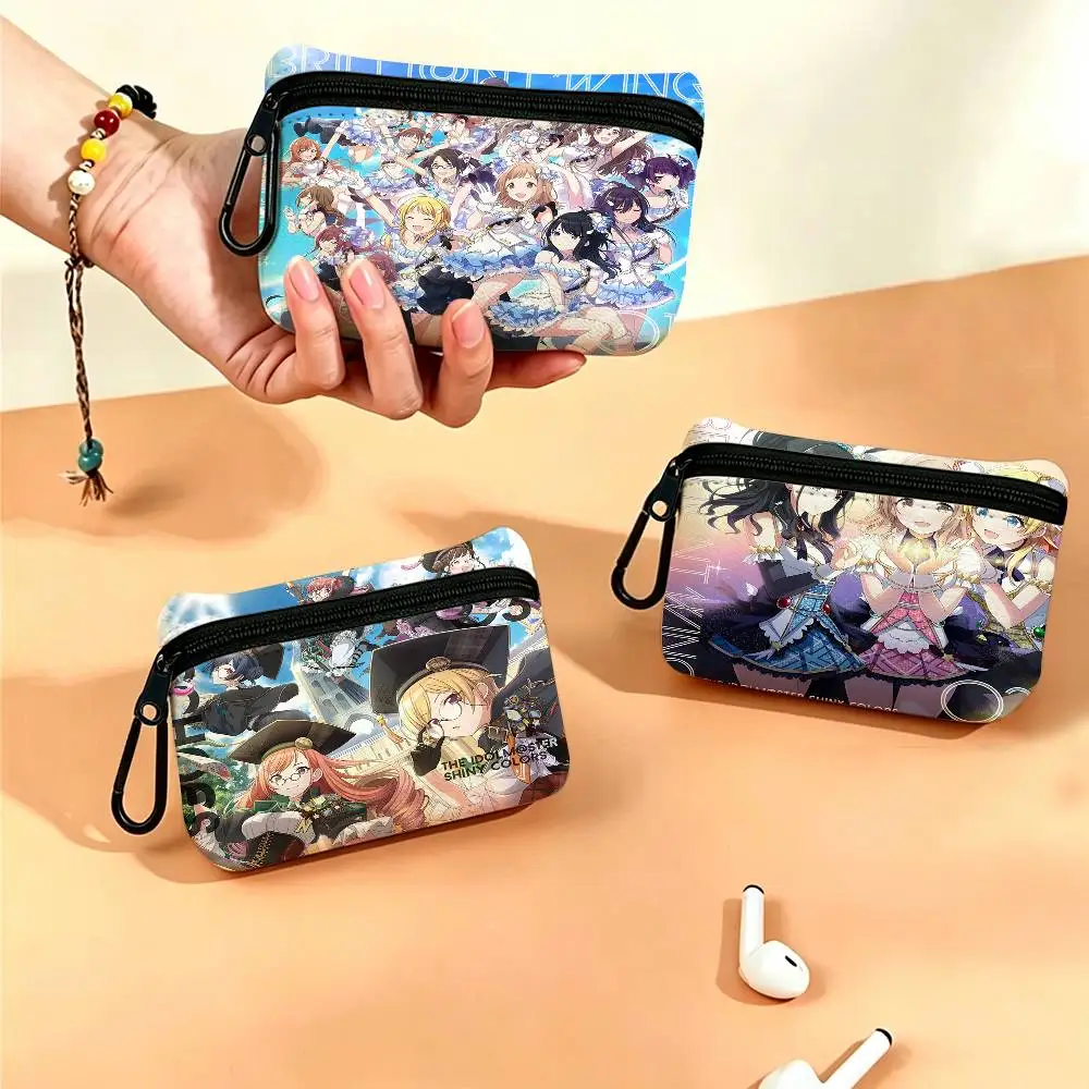 Anime The Idolmaster Shiny Colors Portable Oxford Fabric Mini Wallet Carabiner Design Small Coin Bag For Cards Keys Earphones