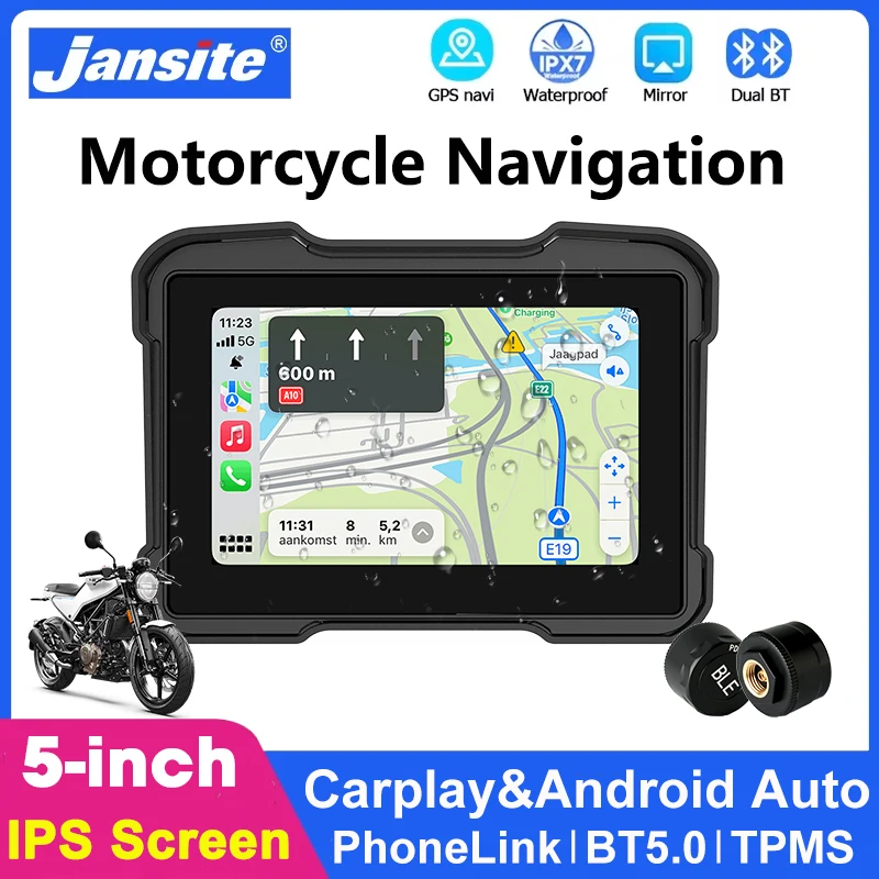 

Portable 5" Motorcycle Touch Screen GPS Navigation Wireless Carplay Android Auto IPX7 Waterproof BT Moto Monitor Support TPMS