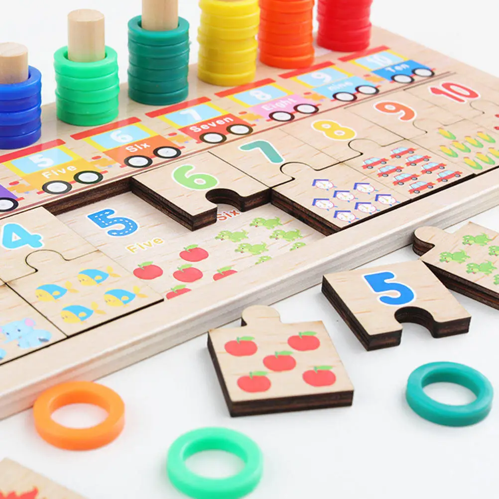 

1Set Educational Puzzle Board Kids Hand Eye Coordination Early Learning Wooden Jigsaw Math Game Brain Development Interactive