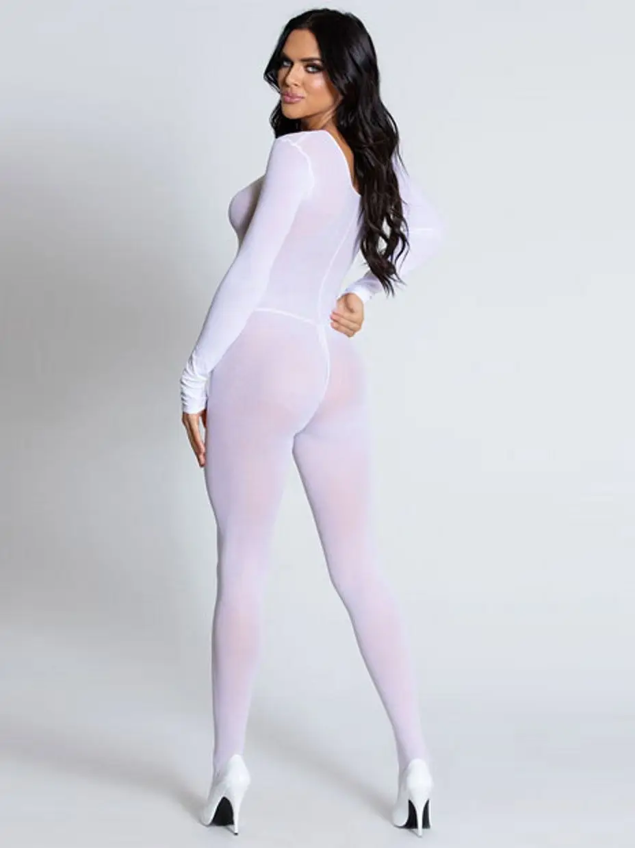 Combinaison en nylon à manches longues avec entrejambe ouvert, costume de batterie, collants, bas de corps, transparent, chaud, sexy, lingerie, unitard, catsuit conjoint