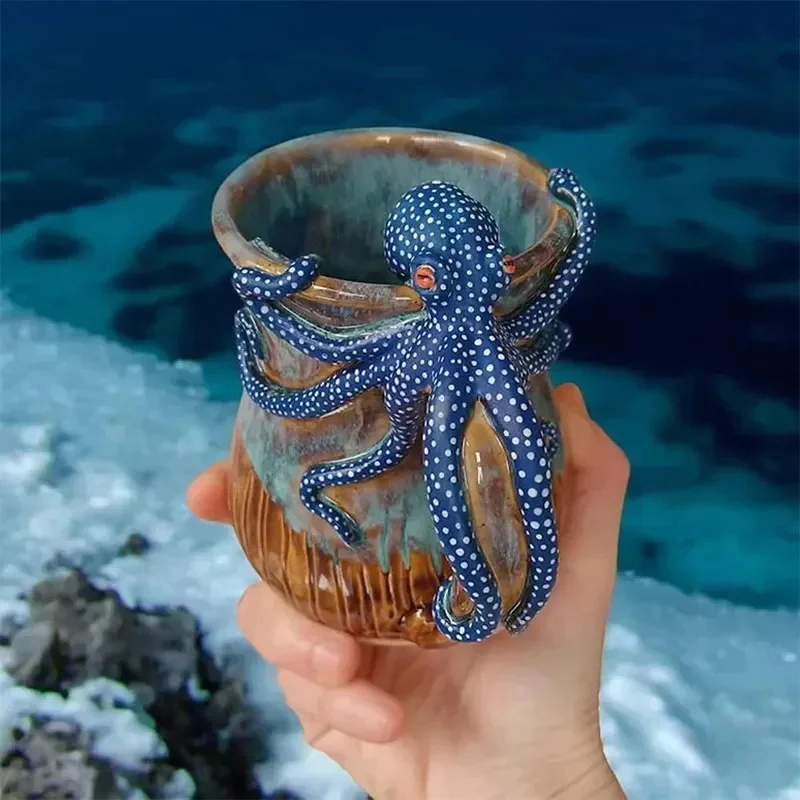 

New Creative Octopus Coffee Mug 3d Resin Mug With Octopus Tentacle Handle Handmade Statue Sea Animal Mug Coffee Milk Tea Cup