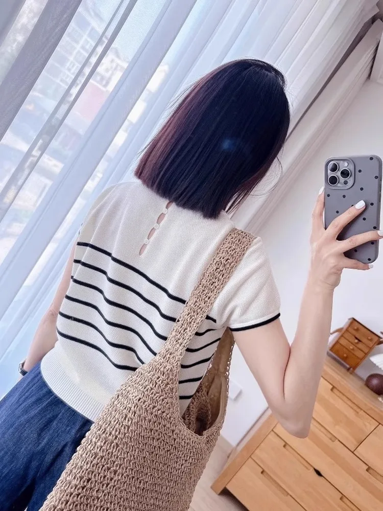 

Антивозрастной цветной летний повседневный свободный вязаный топ с вырезом Ba Design, универсальная модная женская одежда